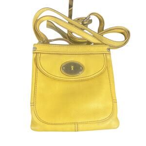 Vintage Fossil Yellow Leather Crossbody Bag Small Shoulder Purse Retro